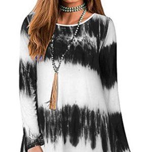 Women's casual loose long sleeve tie dye Tunic